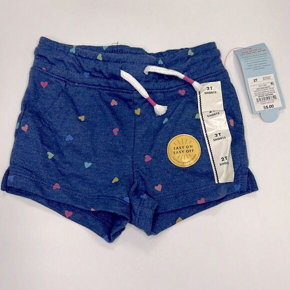 Cat & Jack Girls Navy Hearts Flexible Drawstring Shorts Size 2T - Picture 1 of 4